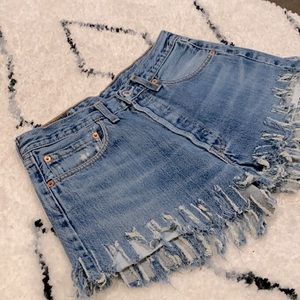 Reformation Fringe Denim Shorts